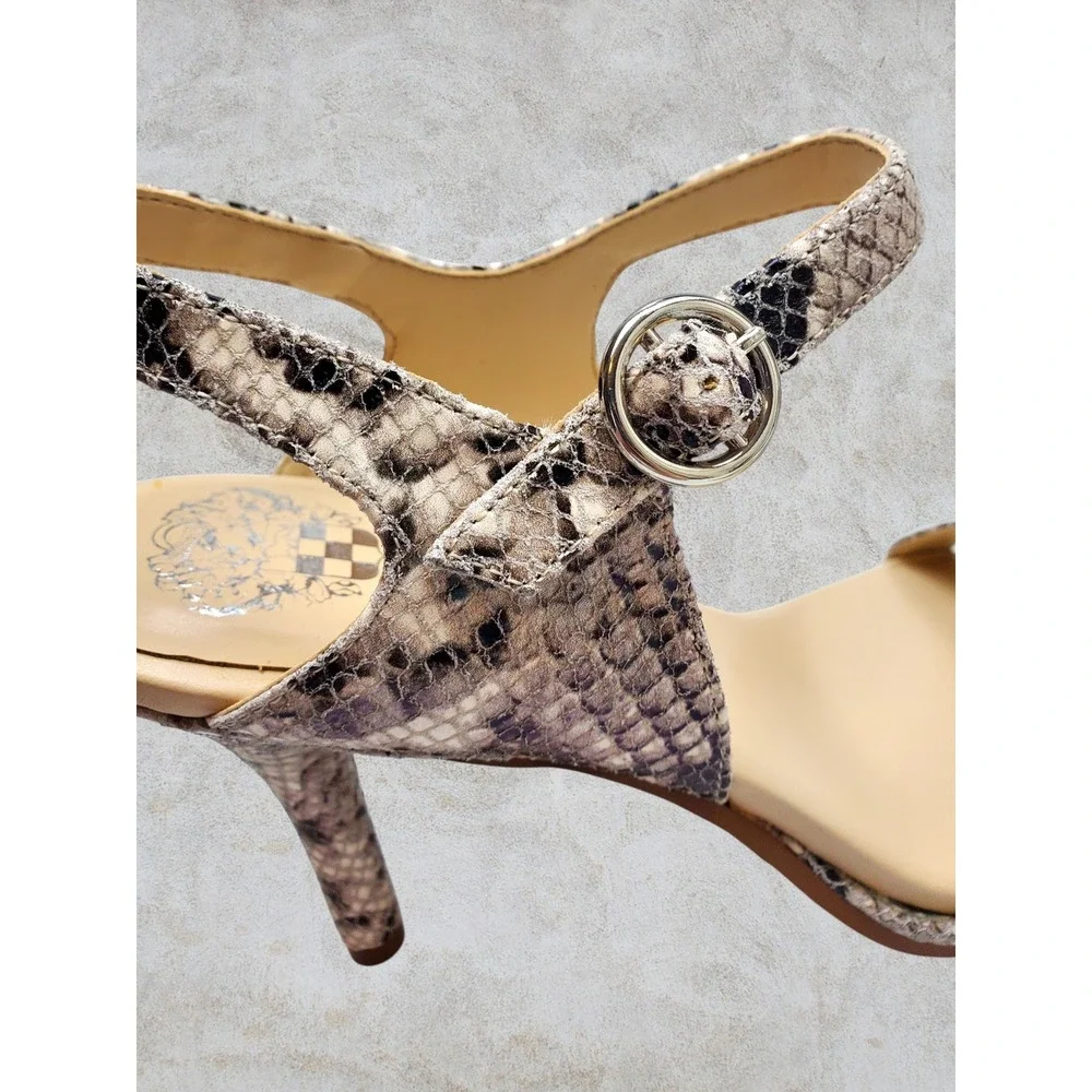 Vince Camuto Lynona Black White Soft Glossy Python Ankle Strap Heels Size‎ 10